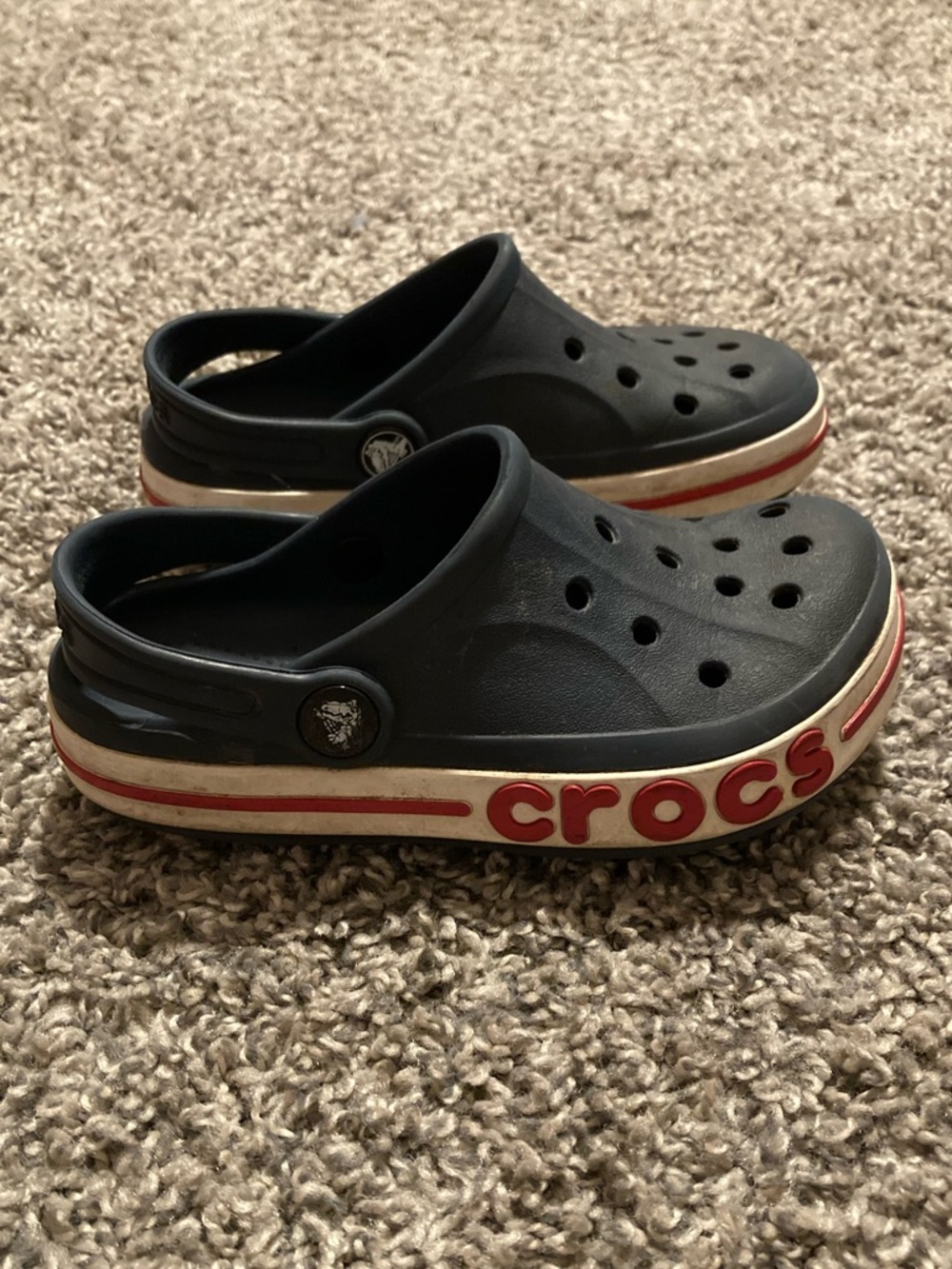 CROCS Kids Navy Clogs with Red and White Trim size 11